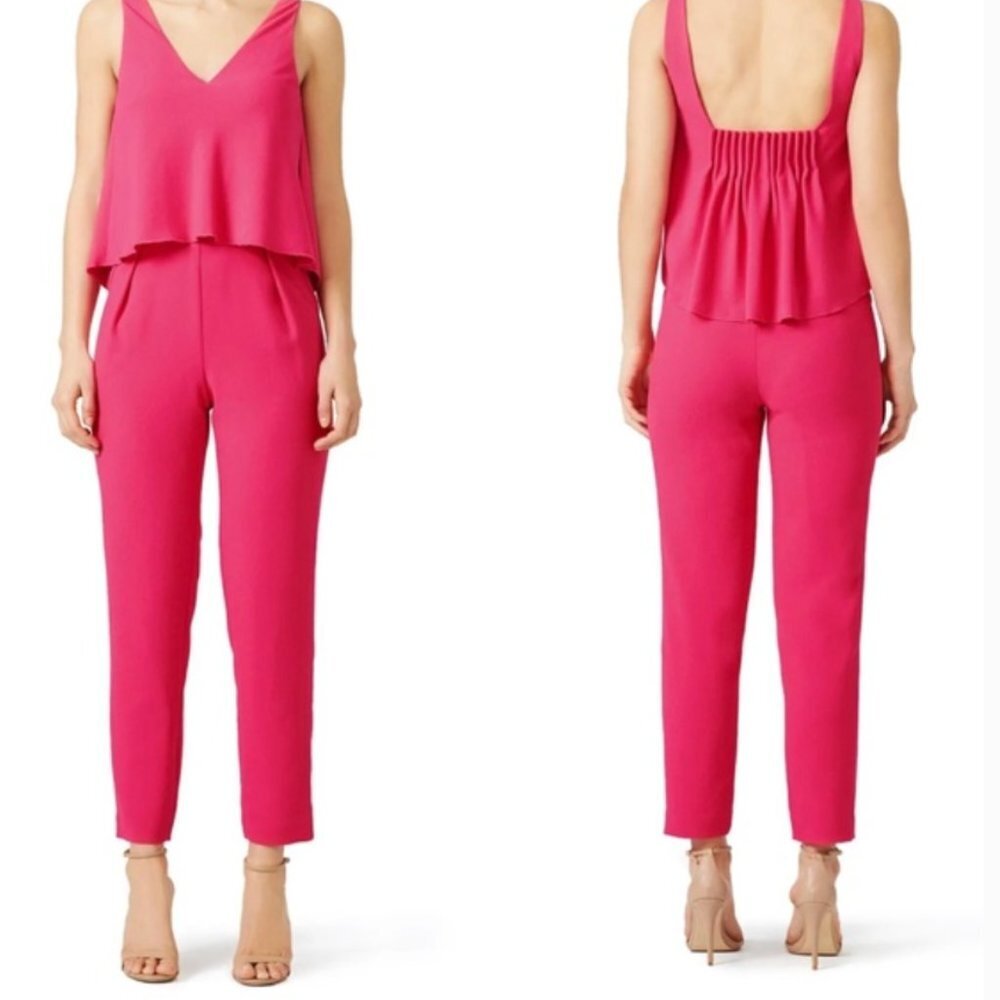 Trina Turk Oceanside hot pink jump suit crepe fabric lined semi crop length 8